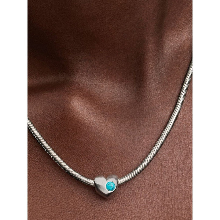 Pandora Moments Silver and Turquoise Engravable Heart Imitation Charm - MococoPandora794161C125700303219035Charms
