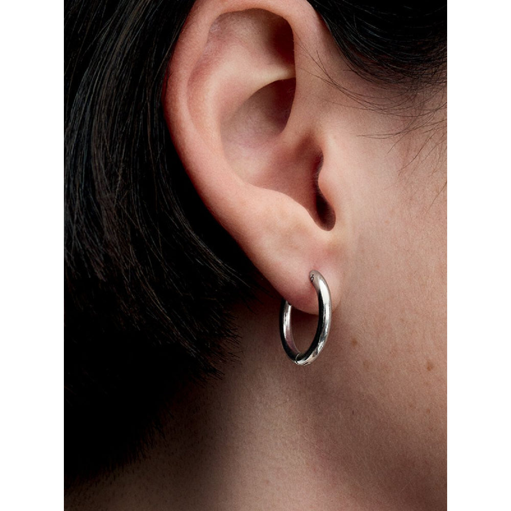 Pandora Moments Sterling Silver 18 Mm Charm Hoop Earrings Image 2