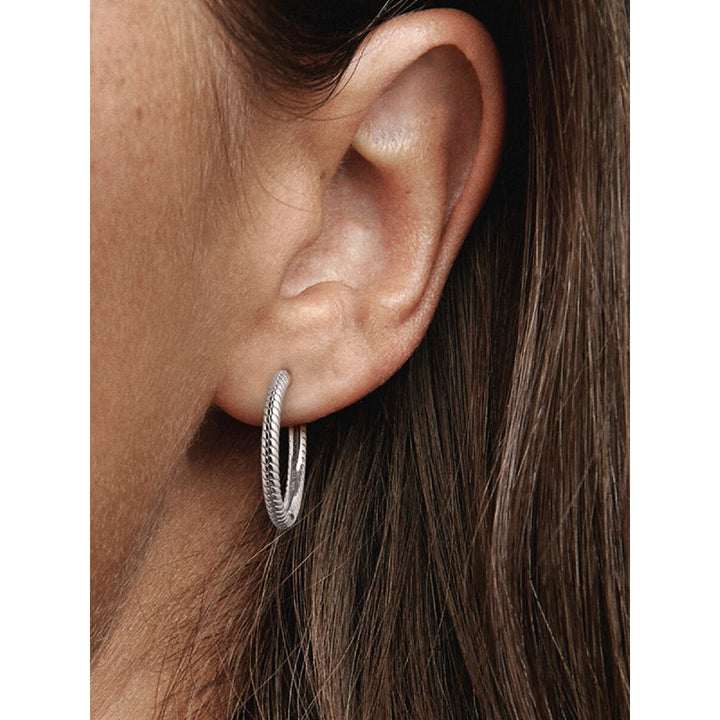 Pandora Moments Sterling Silver Charm Hoop Earrings Image 2