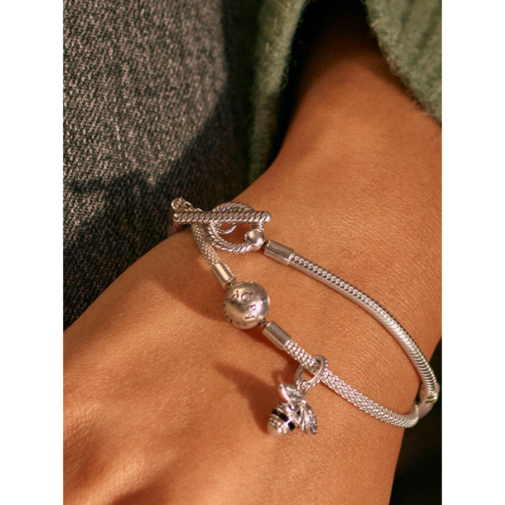 Pandora Moments Sterling Silver T - Bar Snake Chain Bracelet Image 2