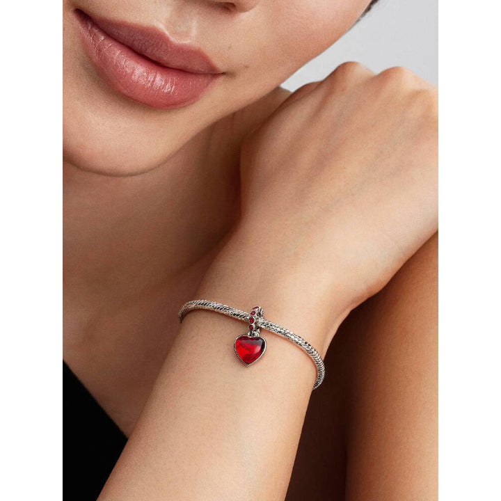 Pandora Red Murano Glass Heart Double Dangle Charm 2