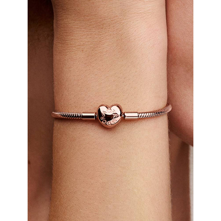 Pandora Rose Gold Heart Clasp Snake Chain Bracelet Image 2