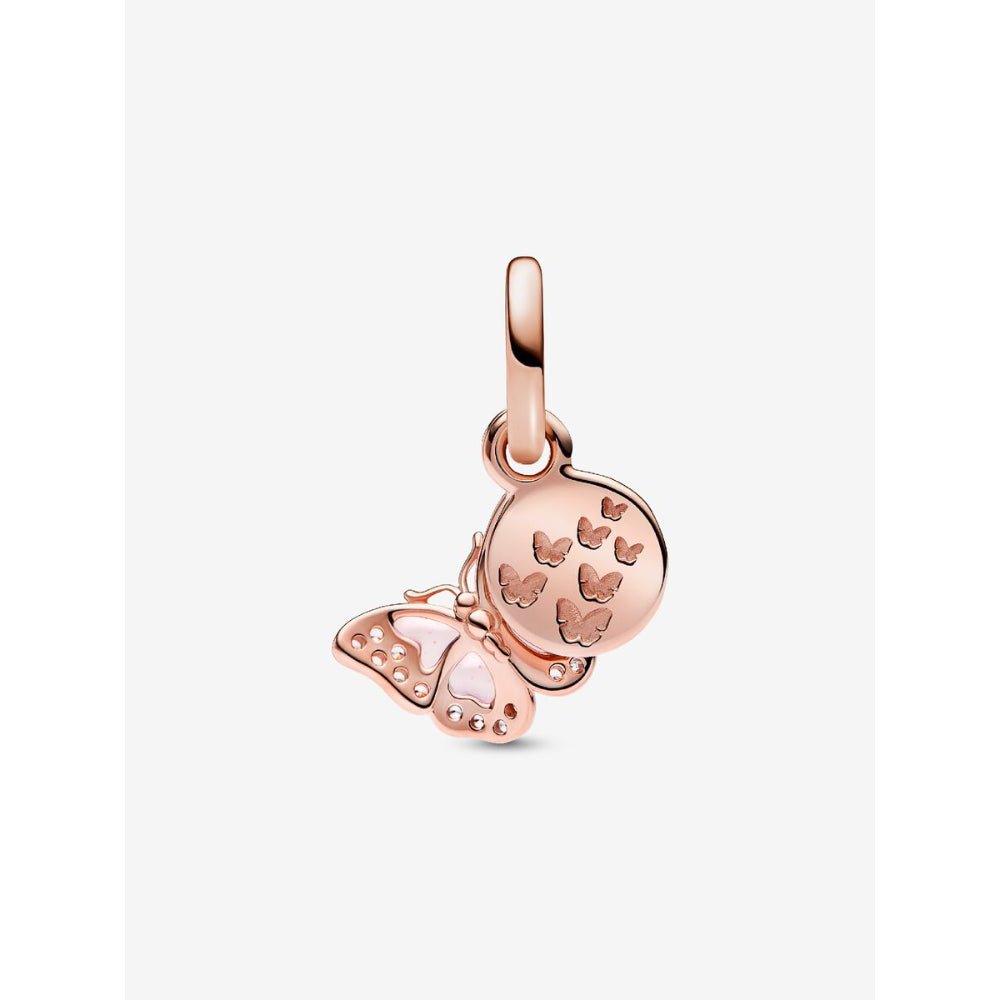 Pandora Rose Gold Plated Pink Butterfly &amp; Quote Double Dangle Charm - MococoPandora782555C015700303031231Charms