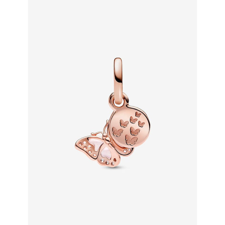 Pandora Rose Gold Plated Pink Butterfly &amp; Quote Double Dangle Charm - MococoPandora782555C015700303031231Charms