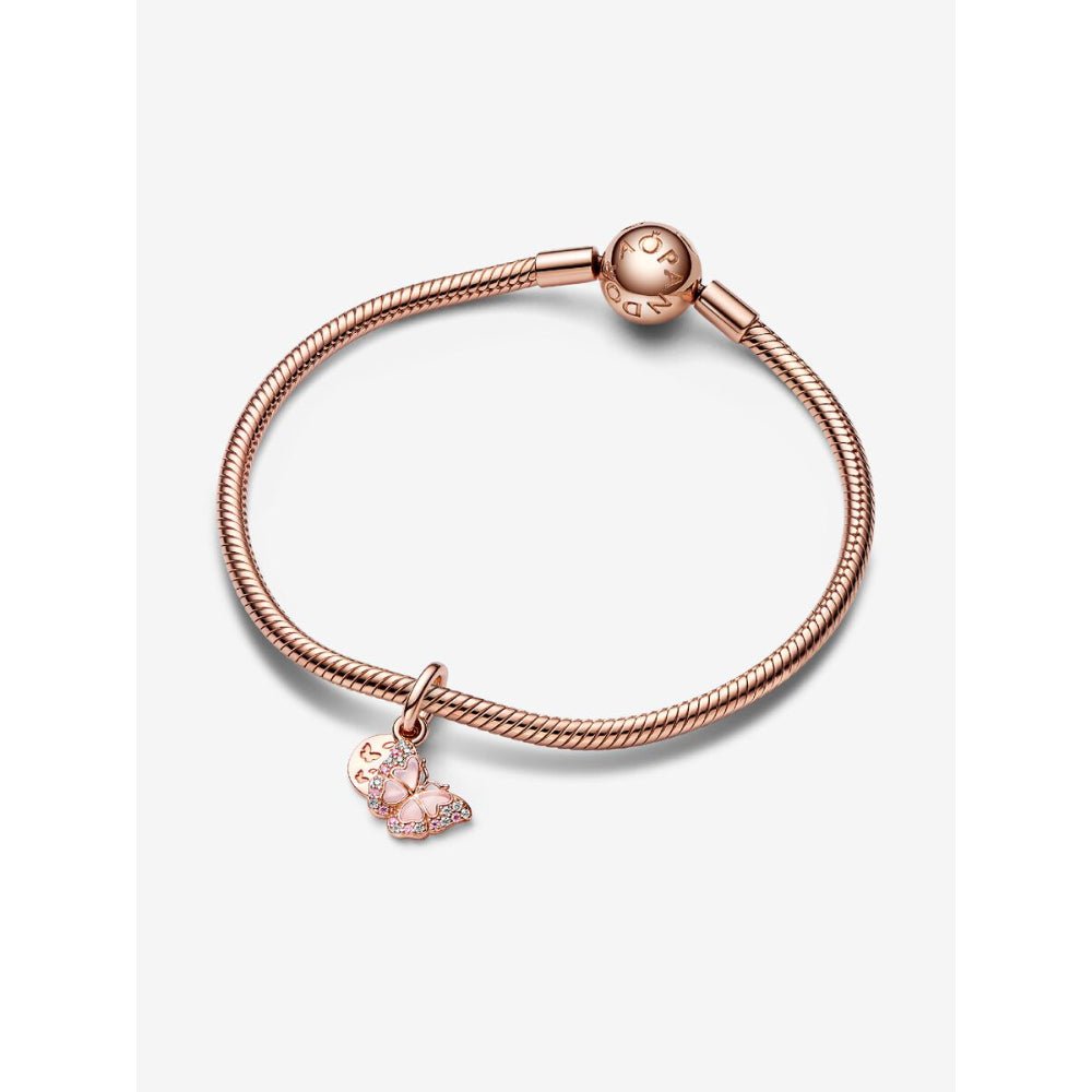Pandora Rose Gold Plated Pink Butterfly &amp; Quote Double Dangle Charm - MococoPandora782555C015700303031231Charms