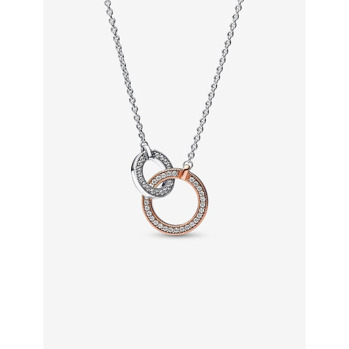 Pandora Rose Gold Plated Silver Signature Two Tone Intertwined Circles Necklace - MococoPandora382778C01-455700303059273Necklace