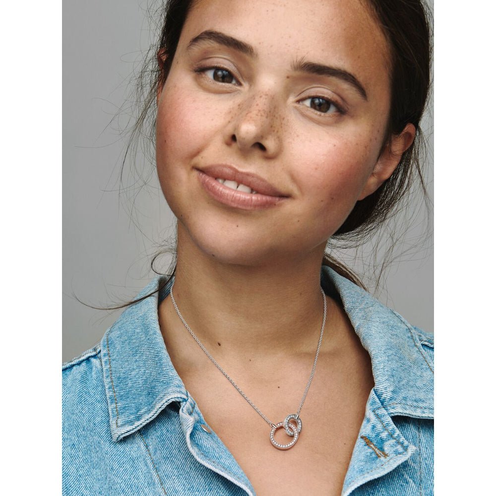 Pandora Rose Gold Plated Silver Signature Two Tone Intertwined Circles Necklace - MococoPandora382778C01-455700303059273Necklace