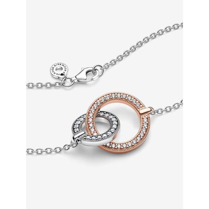 Pandora Rose Gold Plated Silver Signature Two Tone Intertwined Circles Necklace - MococoPandora382778C01-455700303059273Necklace