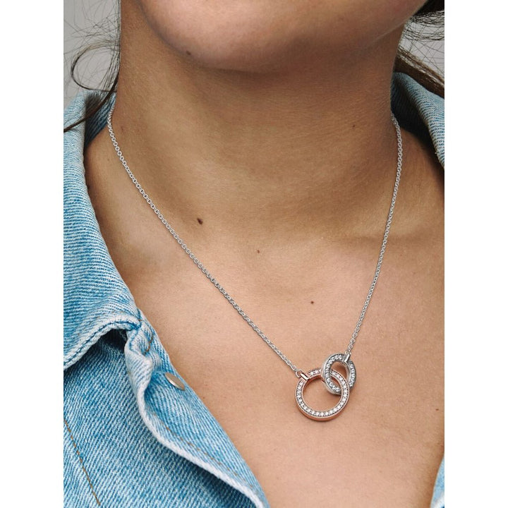 Pandora Rose Gold Plated Silver Signature Two Tone Intertwined Circles Necklace - MococoPandora382778C01-455700303059273Necklace