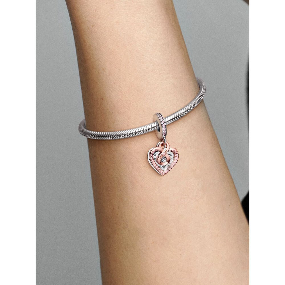 Pandora Rose Gold Plated Silver Two - Tone Infinity Mum Heart Double Dangle Charm - MococoPandora782641C015700303039794Charms