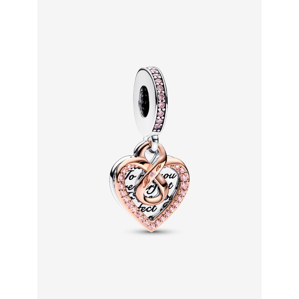 Pandora Rose Gold Plated Silver Two - Tone Infinity Mum Heart Double Dangle Charm - MococoPandora782641C015700303039794Charms