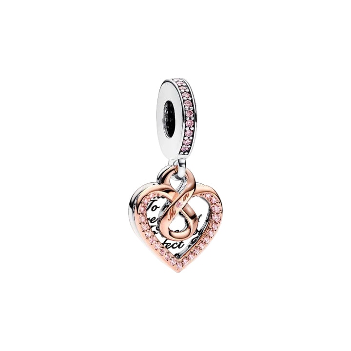 Pandora Rose Gold Plated Silver Two - Tone Infinity Mum Heart Double Dangle Charm - MococoPandora782641C015700303039794Charms