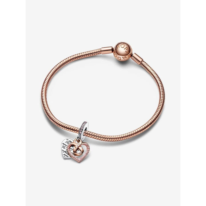 Pandora Rose Gold Plated Silver Two - Tone Infinity Mum Heart Double Dangle Charm - MococoPandora782641C015700303039794Charms
