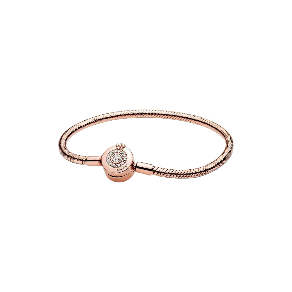 Pandora Rose Gold Sparkling Crown Clasp Snake Chain Bracelet 1
