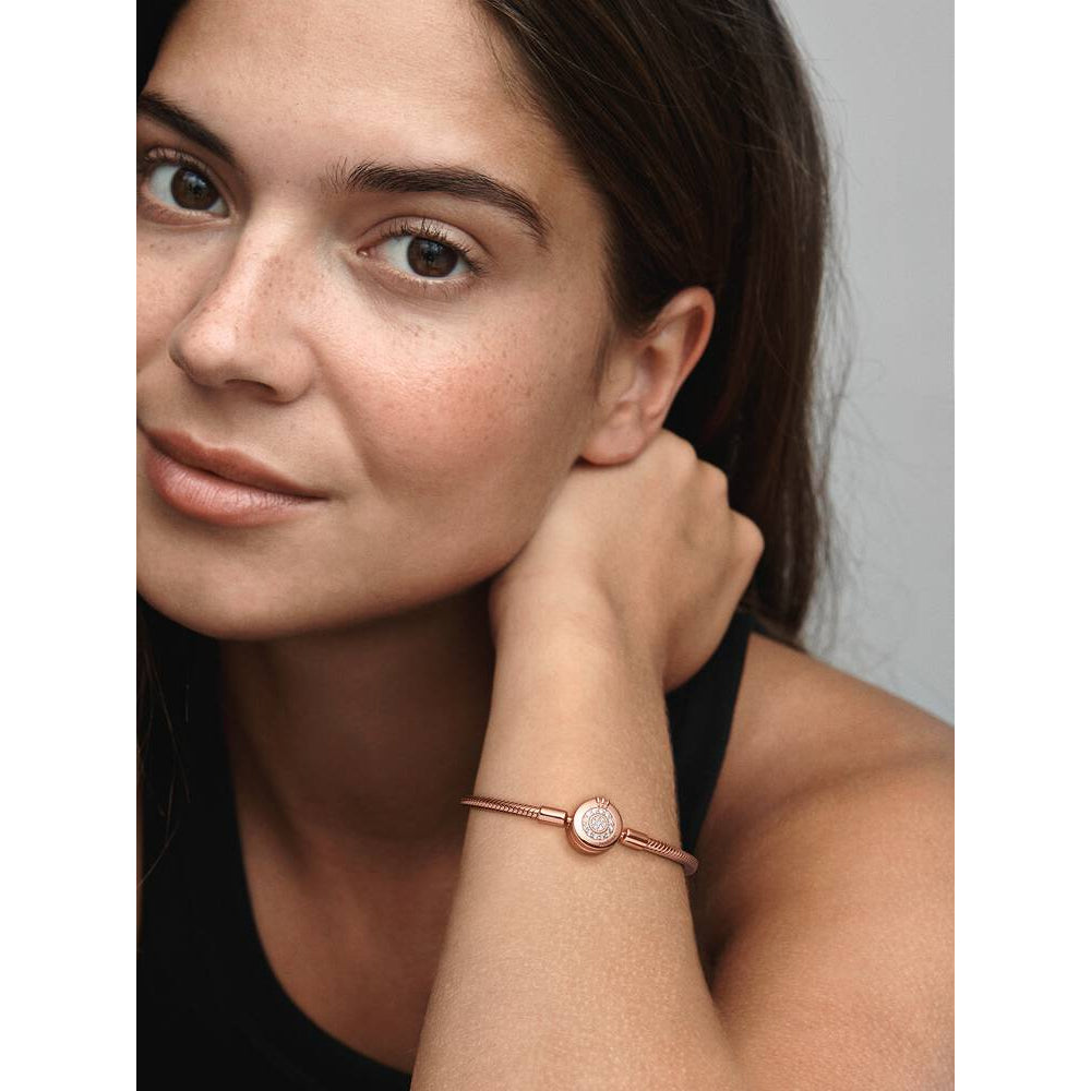 Pandora Rose Gold Sparkling Crown Clasp Snake Chain Bracelet 2