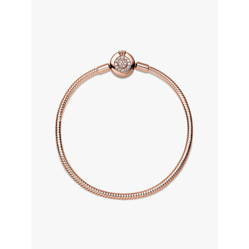 Pandora Rose Gold Sparkling Crown Clasp Snake Chain Bracelet 4