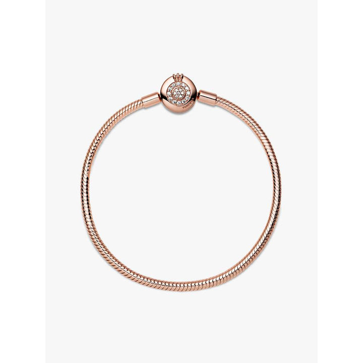 Pandora Rose Gold Sparkling Crown Clasp Snake Chain Bracelet 4