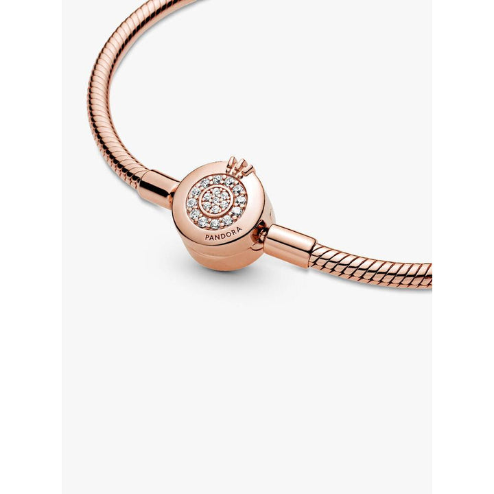 Pandora Rose Gold Sparkling Crown Clasp Snake Chain Bracelet 5