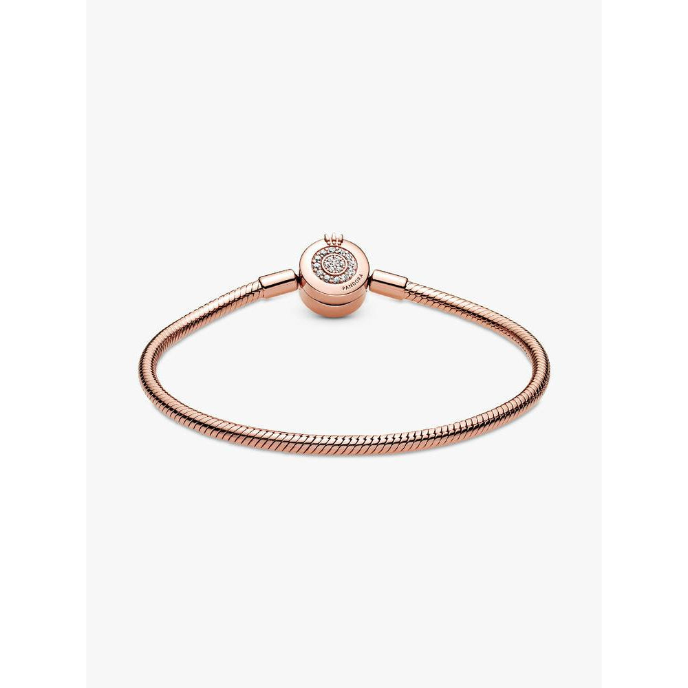 Pandora Rose Gold Sparkling Crown Clasp Snake Chain Bracelet 6