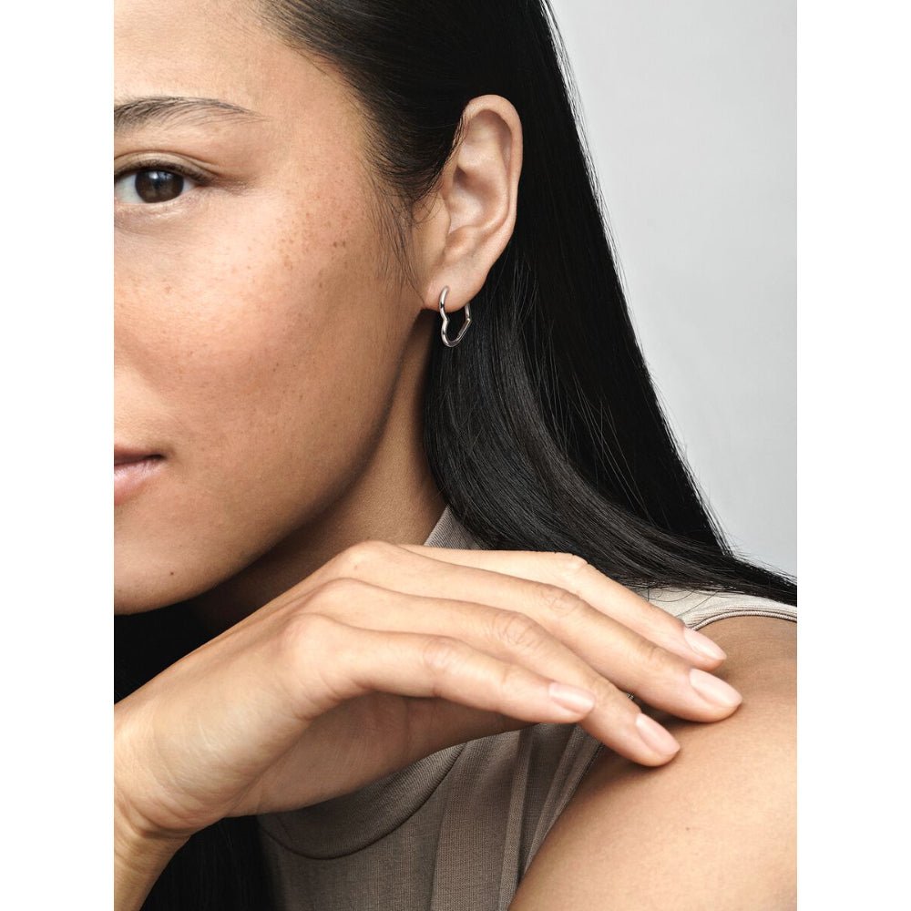 Pandora Silver Asymmetrical Heart Hoop Earrings - MococoPandora298307C005700302896008Earrings