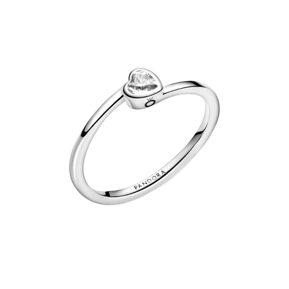 Clear Tilted Heart Solitaire Ring