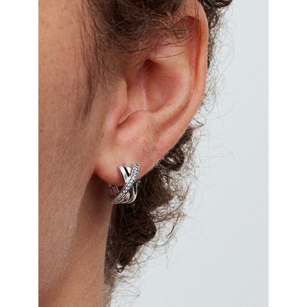 Pandora Silver Crossover Pave Hoop Earrings - MococoPandora293150C015700303111704Earrings