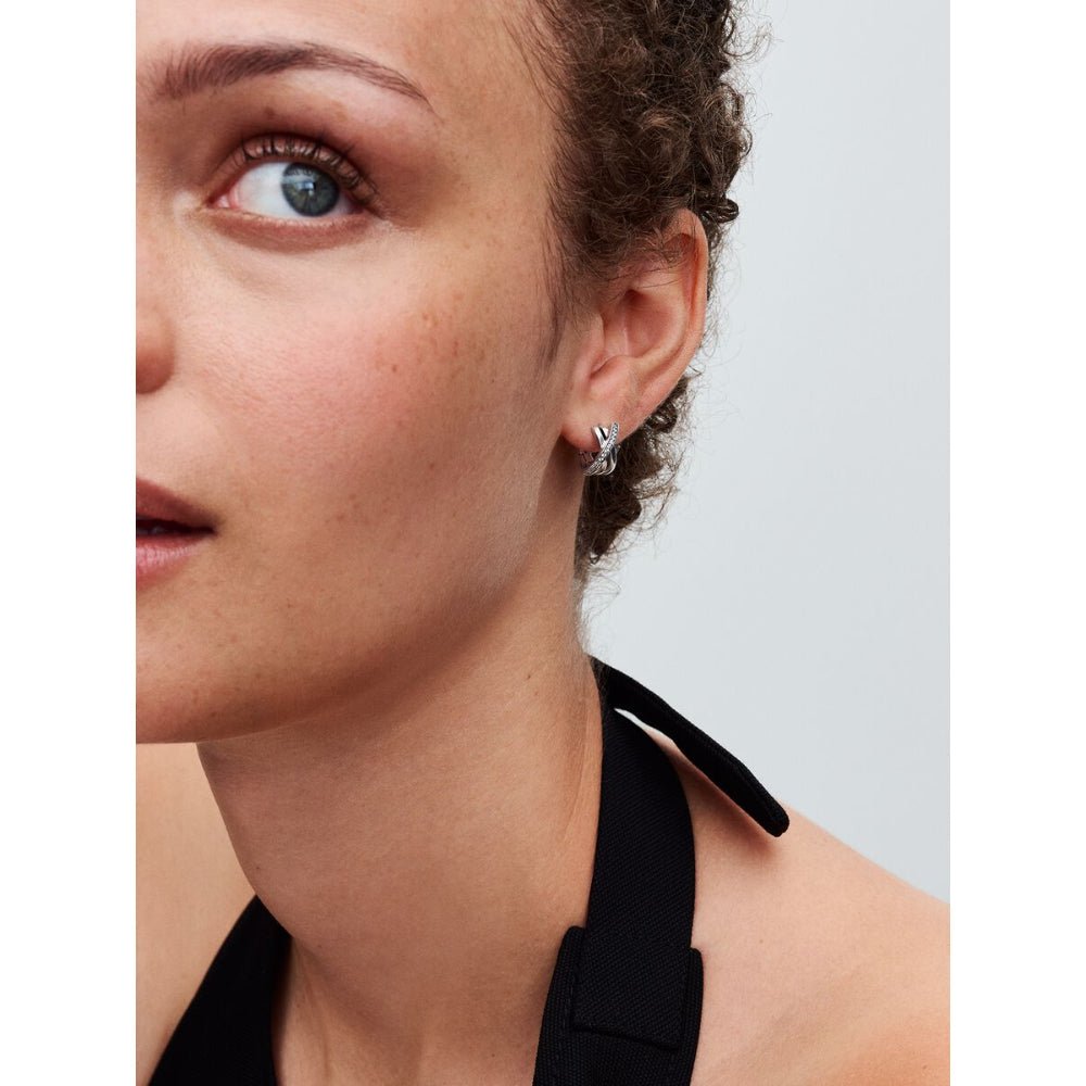 Pandora Silver Crossover Pave Hoop Earrings - MococoPandora293150C015700303111704Earrings