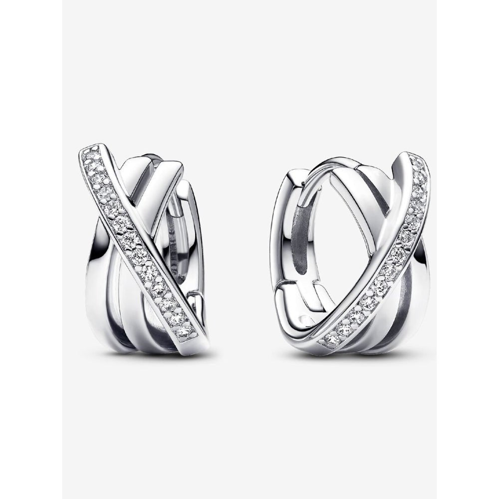 Pandora Silver Crossover Pave Hoop Earrings - MococoPandora293150C015700303111704Earrings