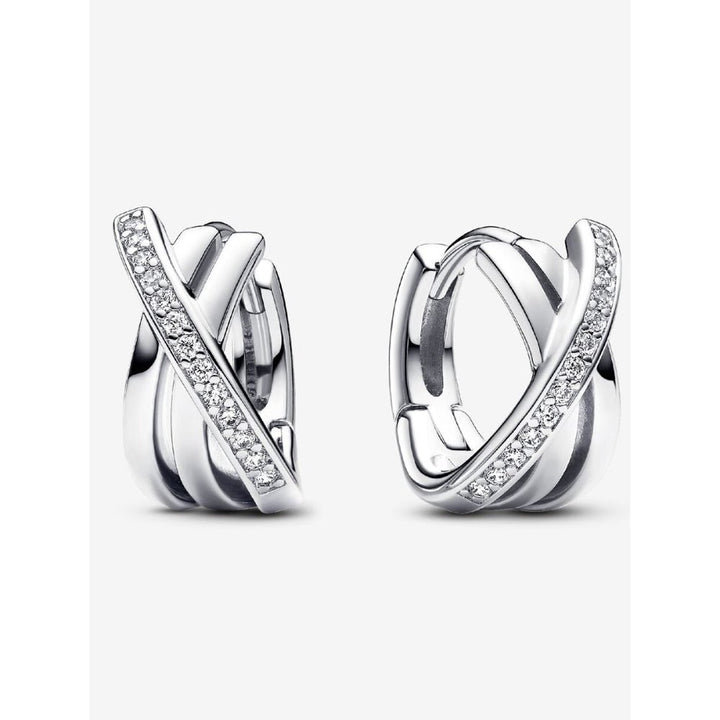 Pandora Silver Crossover Pave Hoop Earrings - MococoPandora293150C015700303111704Earrings