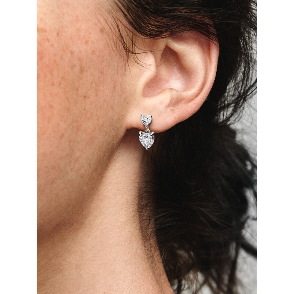 Pandora Silver Double Heart Sparkling Stud Earrings - MococoPandora291199C015700302979619Earrings
