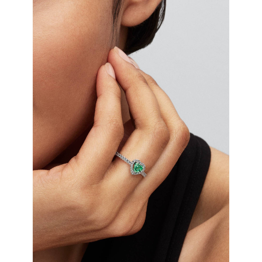 Pandora Silver Elevated Mint Green Heart Ring Image 2