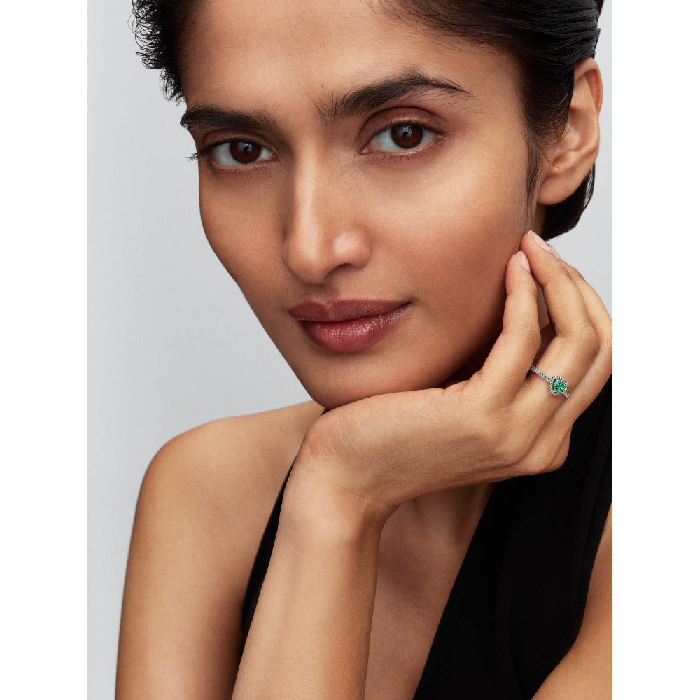 Pandora Silver Elevated Mint Green Heart Ring Image 3