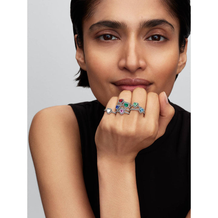 Pandora Silver Elevated Mint Green Heart Ring Image 4