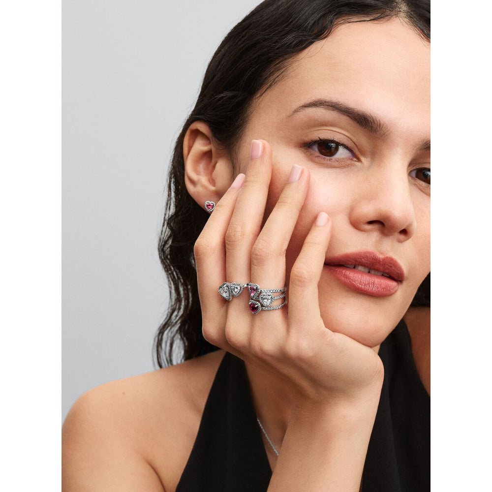 Pandora Silver Elevated Pink Heart Stud Earrings - MococoPandora298427C025700303186030Earrings