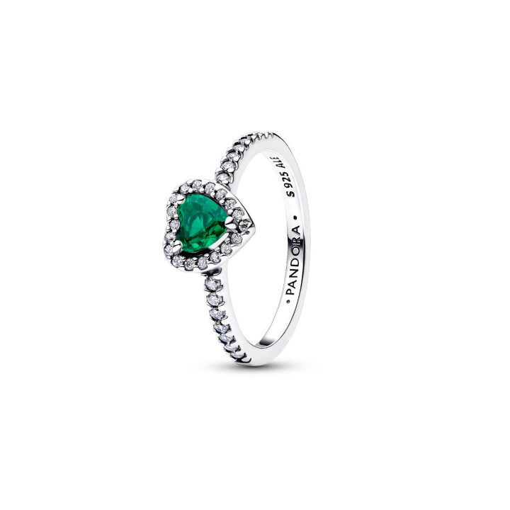 Pandora Silver Elevated Royal Green Heart Ring Image 1