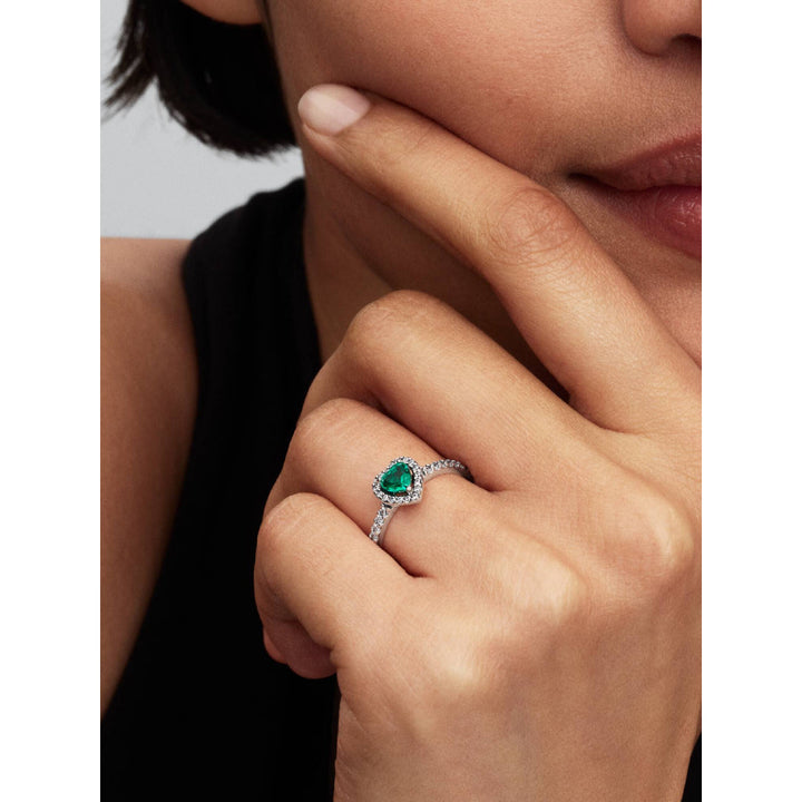 Pandora Silver Elevated Royal Green Heart Ring Image 2