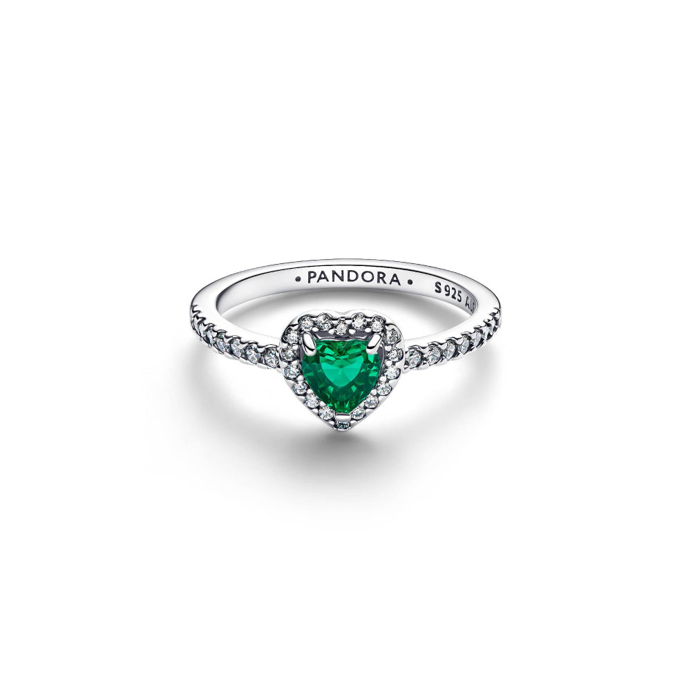 Pandora Silver Elevated Royal Green Heart Ring Image 5