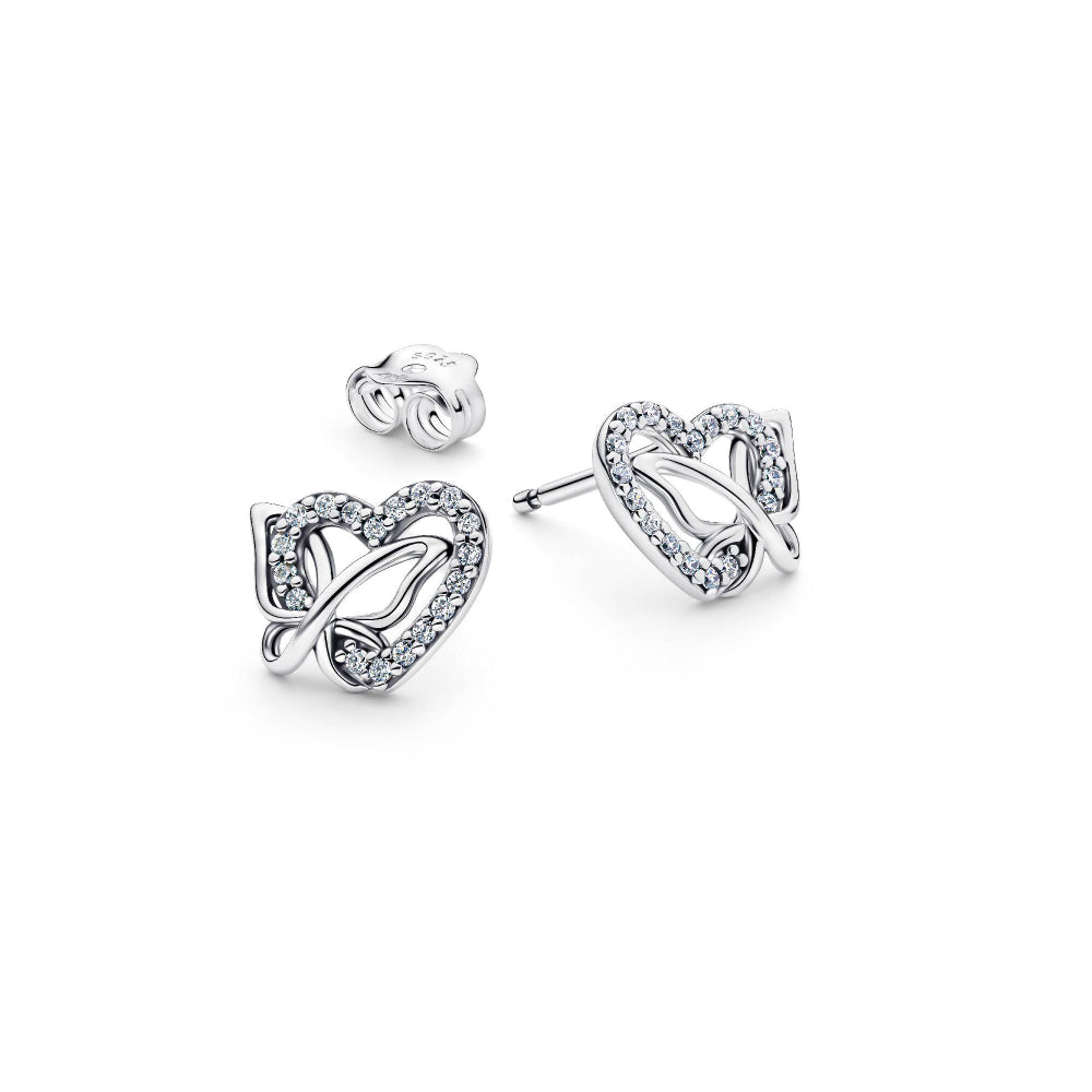 Pandora Silver Entwined Heart &amp; Butterfly Stud Earrings Image 5
