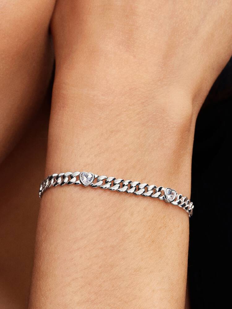 Pandora Silver Heart Cuban Chain Bracelet - MococoPandora594226C01-165700303232287Bracelets