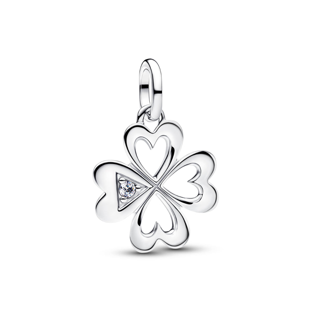 Pandora Silver Heart Four-Leaf Clover Medallion Charm Image 1