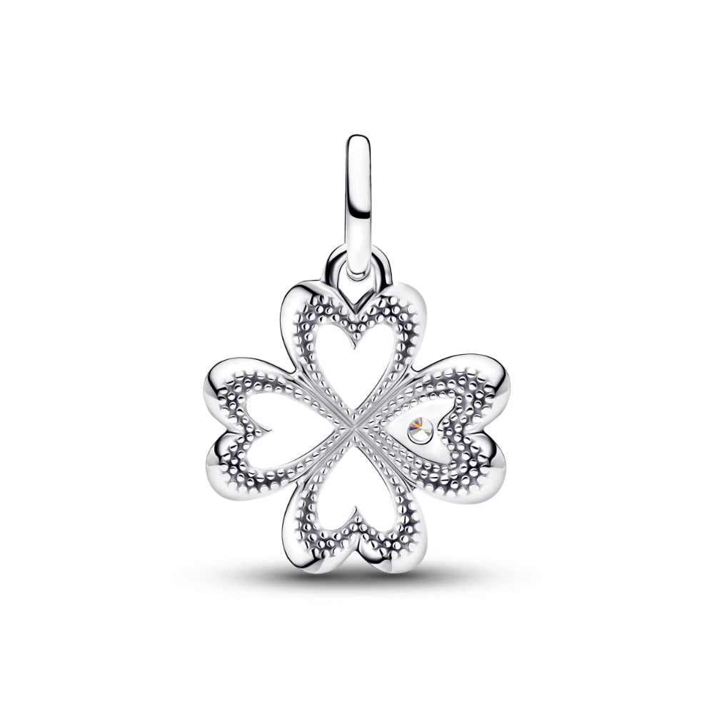 Pandora Silver Heart Four-Leaf Clover Medallion Charm Image 2