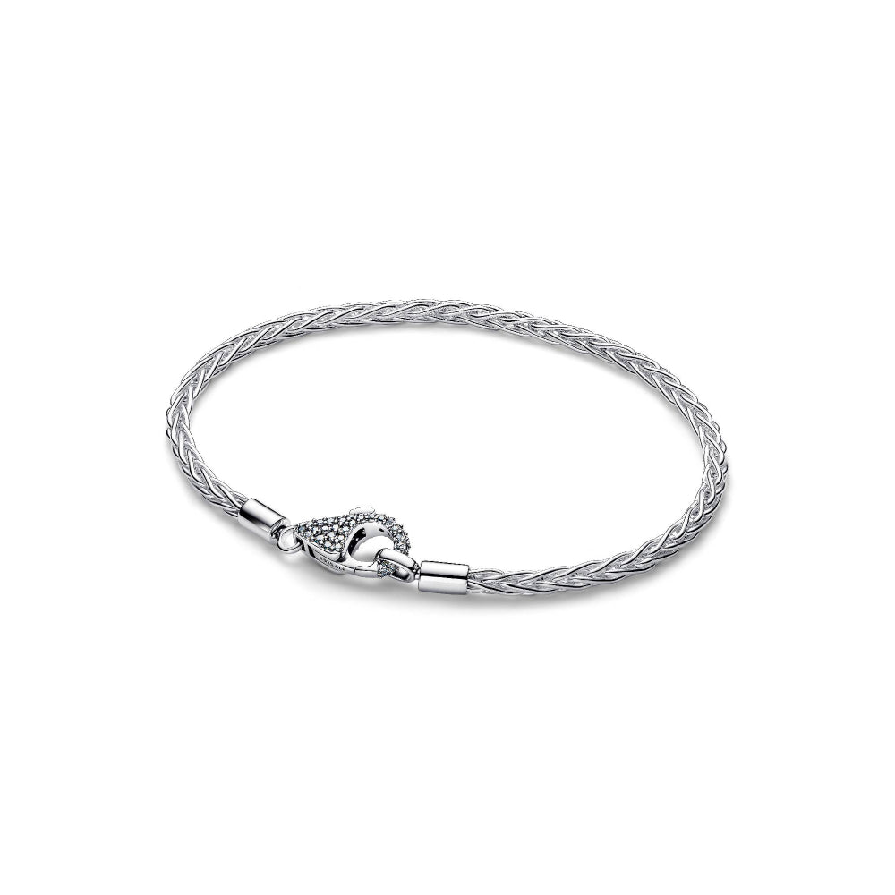 Pandora Silver Pave Clasp Foxtail Chain Charm Bracelet Image 1