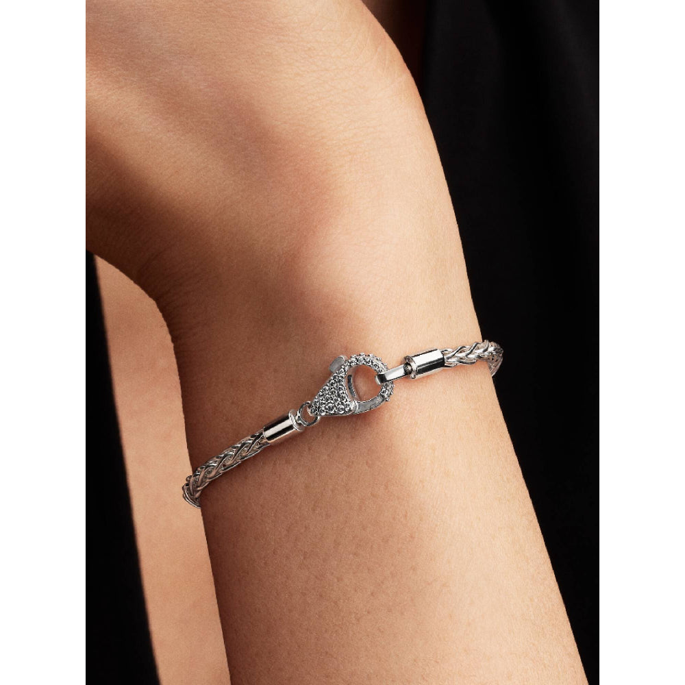 Pandora Silver Pave Clasp Foxtail Chain Charm Bracelet Image 2