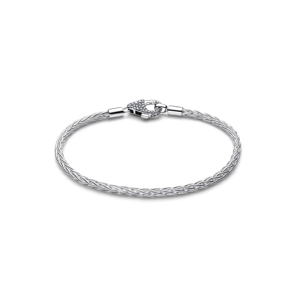 Pandora Silver Pave Clasp Foxtail Chain Charm Bracelet Image 6
