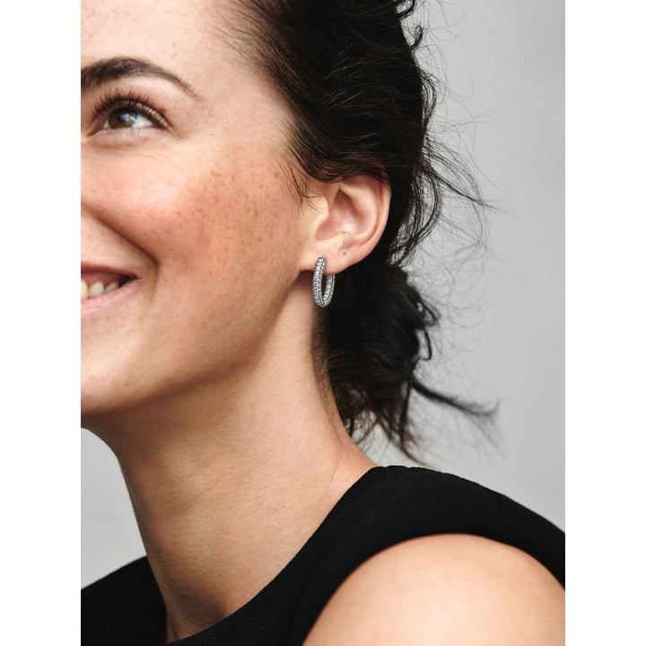 Pandora Silver Pave Single - Row Hoop Earrings - MococoPandora292624C015700303041087Earrings