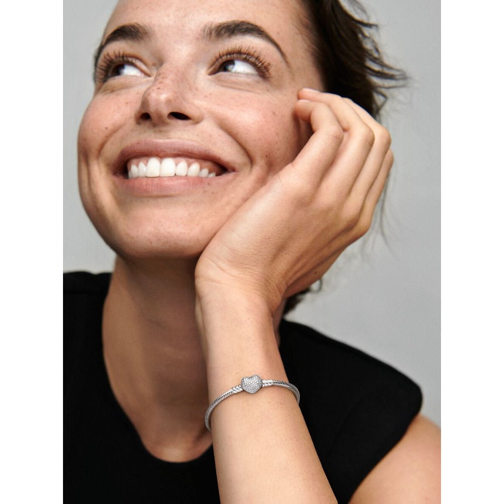 Pandora Silver Sparkling Heart & Snake Chain Bracelet - MococoPandora590727CZ-165700302429381Bracelets