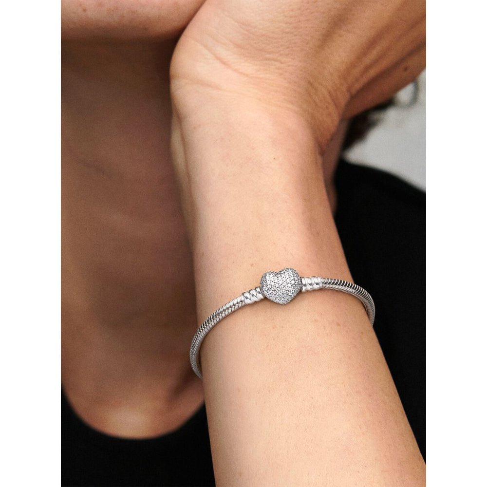 Pandora Silver Sparkling Heart & Snake Chain Bracelet - MococoPandora590727CZ-165700302429381Bracelets