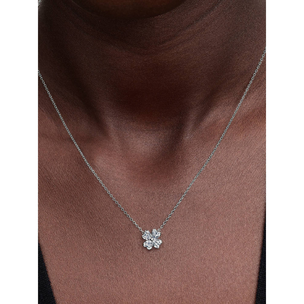 Pandora Silver Sparkling Lucky Clover Pendant Necklace Image 2