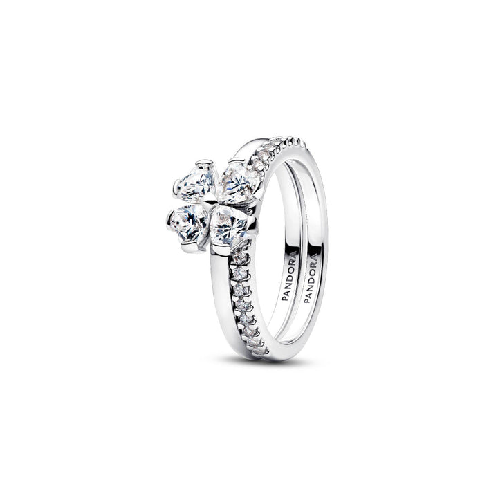 Pandora Silver Sparkling Lucky Clover Splittable Ring Image 1