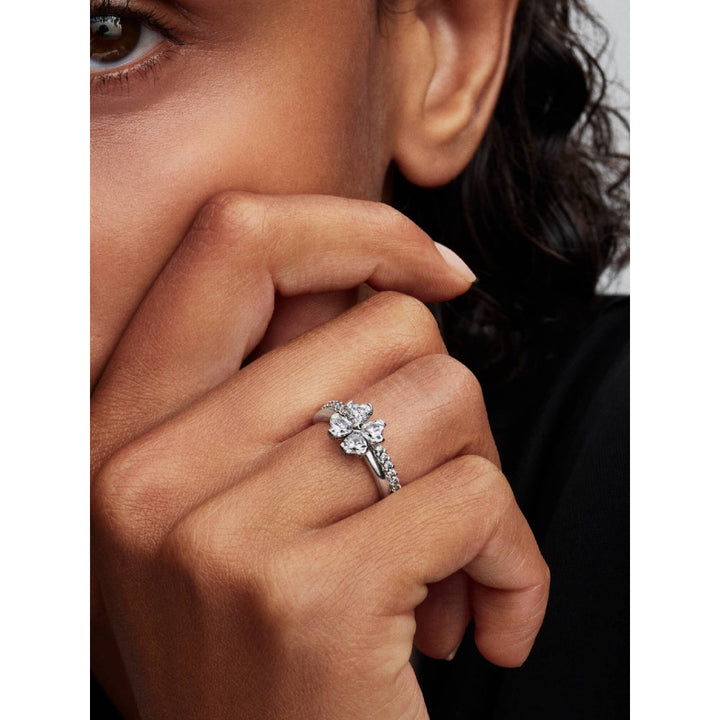 Pandora Silver Sparkling Lucky Clover Splittable Ring Image 2